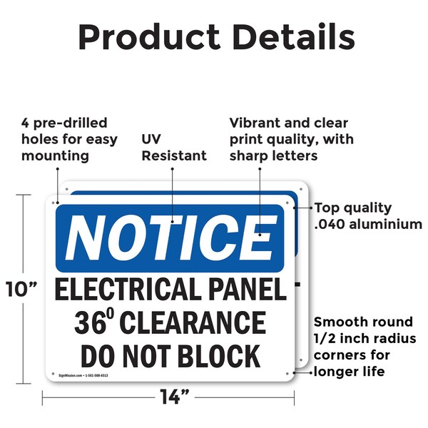 Electrical Panel 36 Clearance Do Not Block, 14 In W X Rectangle, Aluminum